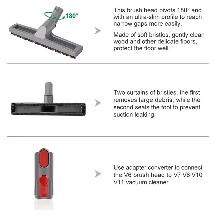 Fixation de brosse de sol en crin de cheval de qualité supérieure pour Dyson V6 V7 V8 V10 V11 V15 DC59 et poignée en plastique plus durable avec tête en poils rouges