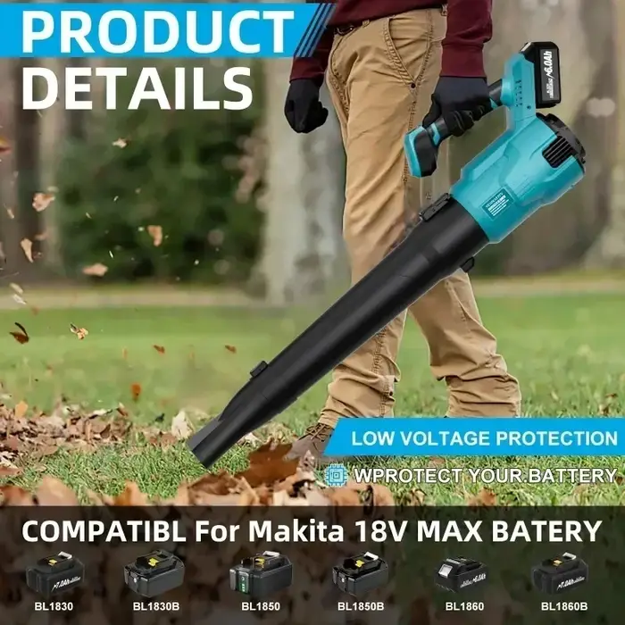 Souffleur à feuilles électrique haute puissance 25000 tr/min pour le nettoyage de la poussière et de la neige, compatible avec les batteries 18V-20V.