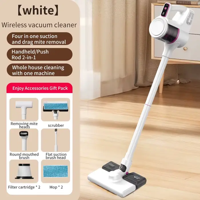 Aspirateur sans fil 4 en 1, aspiration humide et sèche de 15000Pa, élimination des acariens, tasse à