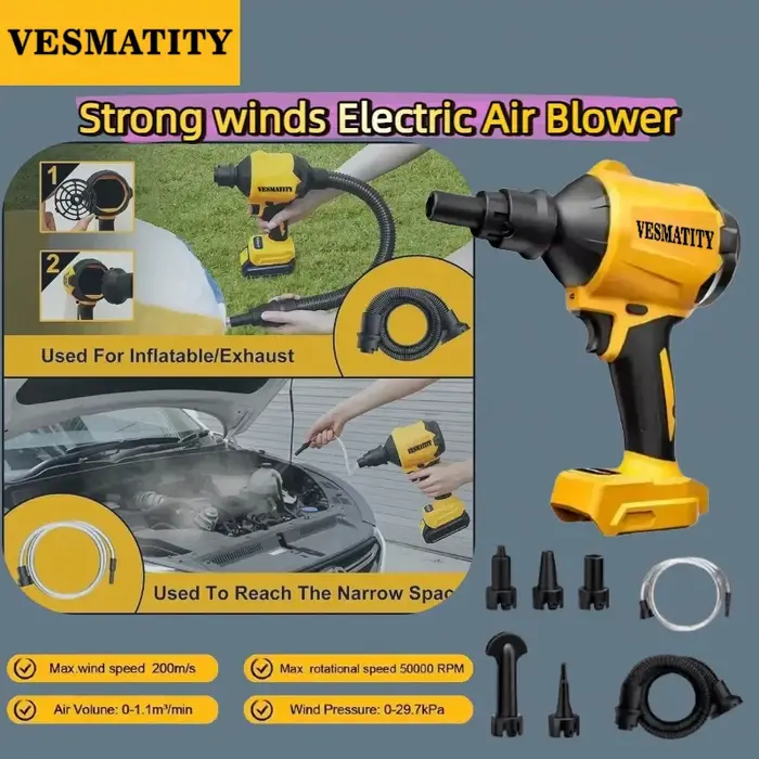 Pistolet souffleur d'air sans fil avec buse, machine à dépoussiérer multifonction, outil de gonflage pour batterie Dewalt