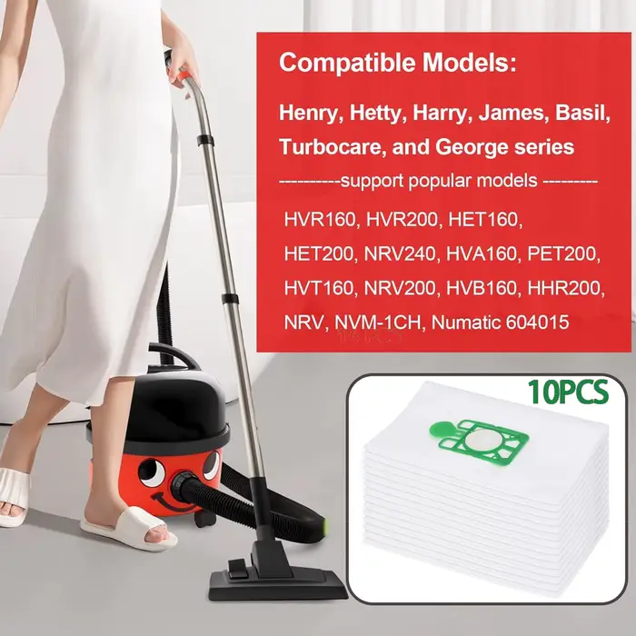 10 sacs de rechange pour aspirateur - Compatibles avec Numatic Henry Hetty James NVM-1CH 604015 - Sac