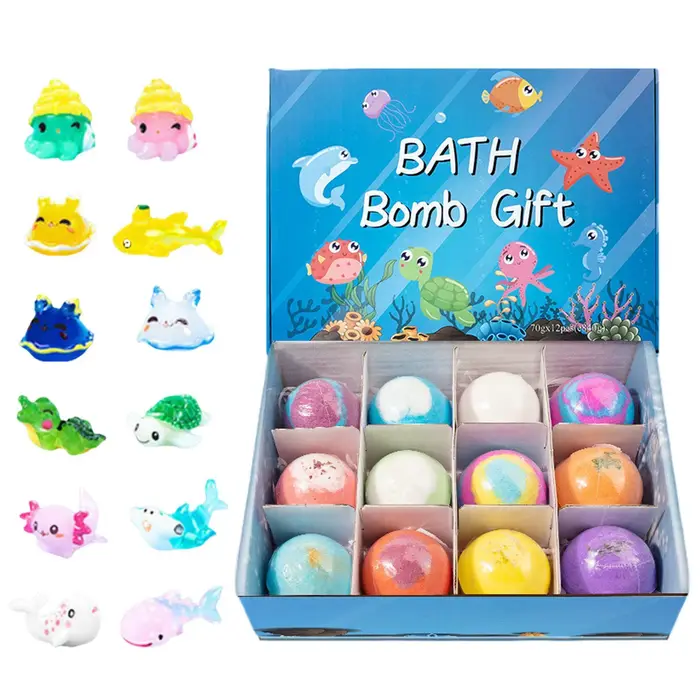 12 boules de bain moussantes naturelles avec jouet animal
