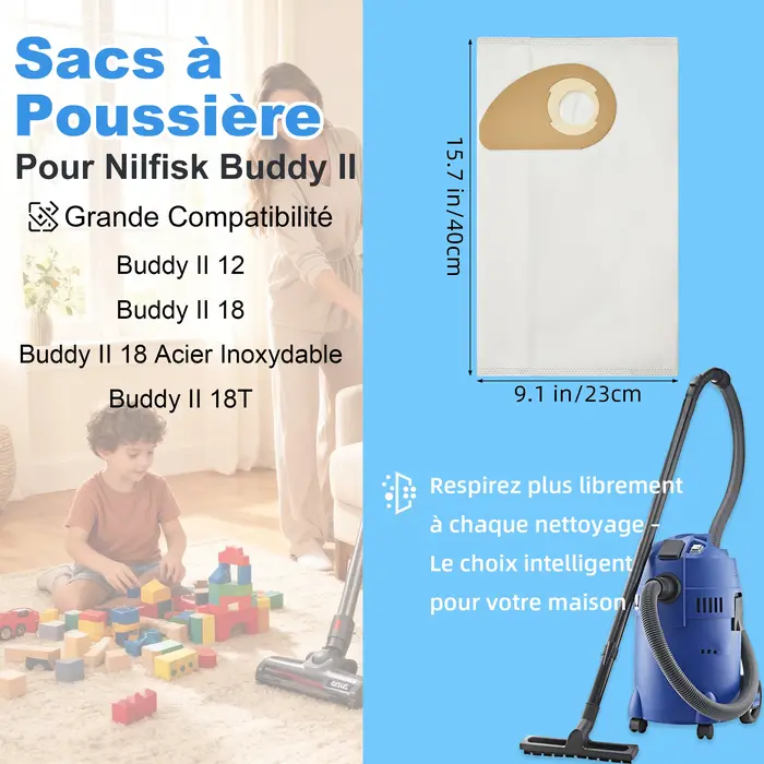 Sacs d'aspirateur pour Nilfisk Buddy II 12/18/12L/18L INOX