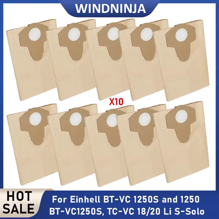 Sac de collecte de poussière pour aspirateur sec et humide Einhell BT-VC1250S/BT-VC1250/TC-VC 18/20 Li S-Solo