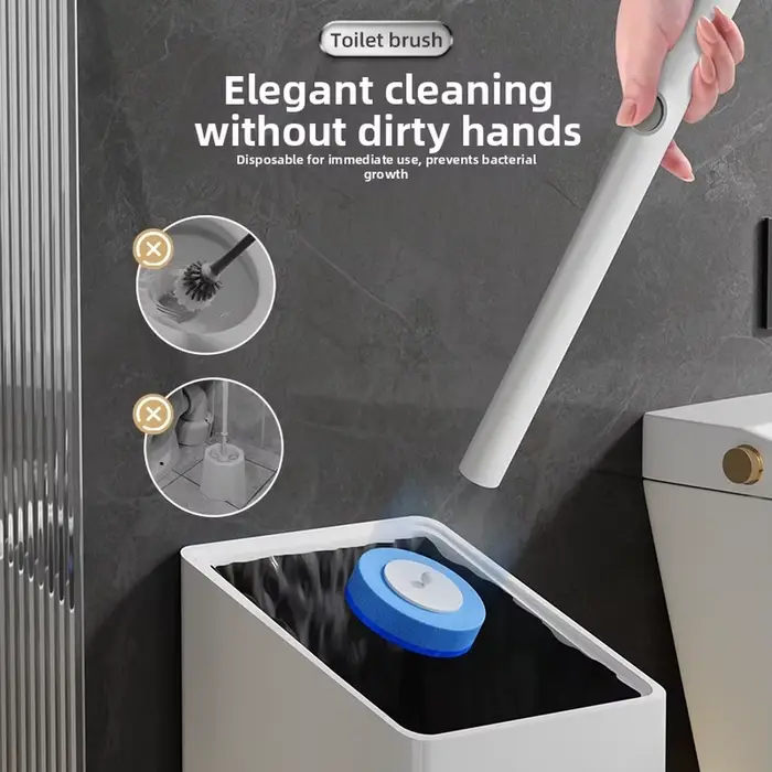 Brosse de toilette jetable murale avec installation sans perçage et solution de nettoyage intégrée