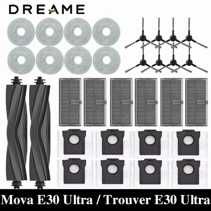 Kit d'accessoires de rechange pour aspirateur robot Dreame Mova E30 Ultra brosse caoutchouc et filtres Hepa en plusieurs couleurs