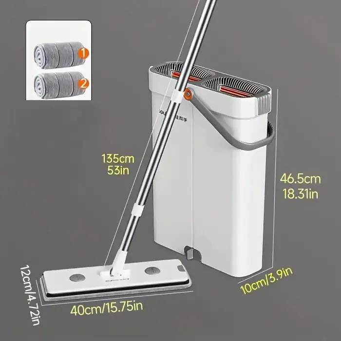 Ensemble de serpillière 360 Spin, seau de 40 cm avec grattoir, serpillière à baril plat mains libres