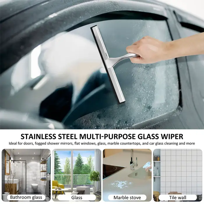 Raclette de douche en acier inoxydable avec ventouse