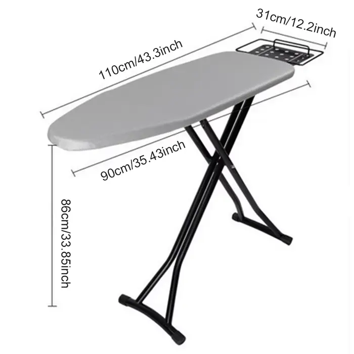 Planche à repasser compacte et robuste, pliable et réglable en hauteur, avec couvercle résistant à la chaleur, repose-fer à vapeur, pieds antidérapants