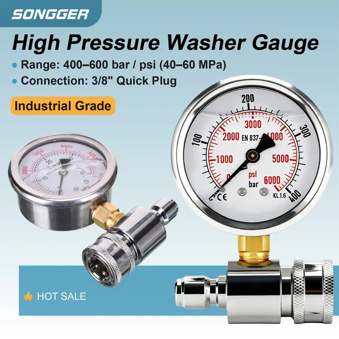 Manomètre Haute Pression 6000 PSI 400-600 Bar Raccord Rapide 3/8 Pouce Acier Inoxydable Échelle Double Indicateur