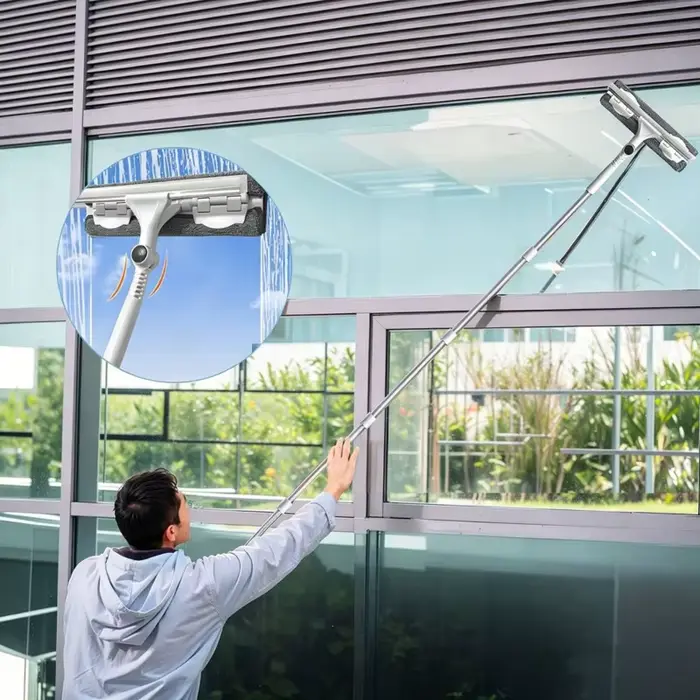 Outil de nettoyage de vitres double face BSEVB avec manche extensible - Nettoyeur de vitres multifonctionnel pour les immeubles de grande hauteur