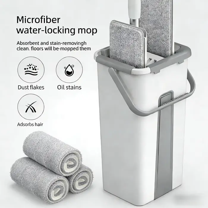 Serpillère plate pour la maison qui peut être nettoyée sans lavage à la main - Ensemble seau
