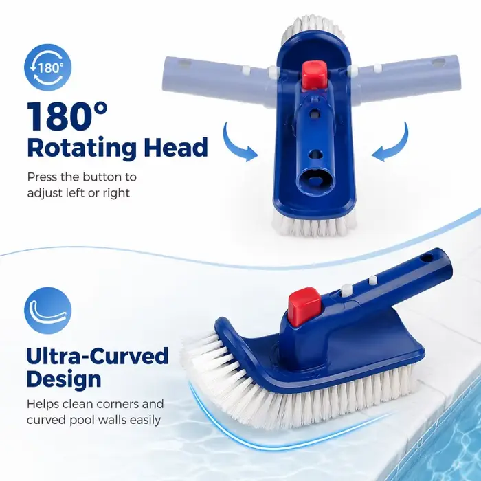 Brosse de piscine ergonomique à poignée rotative à 180 degrés