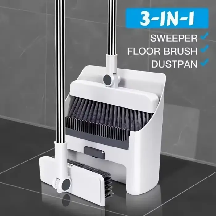 Nouvel ensemble balai et pelle 3-en-1 avec brosse pour les interstices, kit d'outils de nettoyage mé