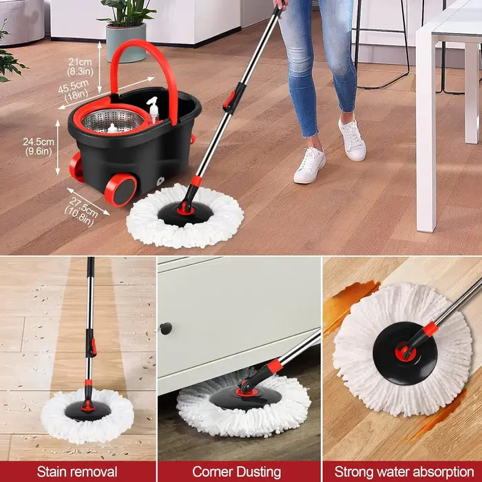 Vadrouille rotative avec 3 têtes de rechange en microcarence, livres à rotation à 360 °, manche arc-