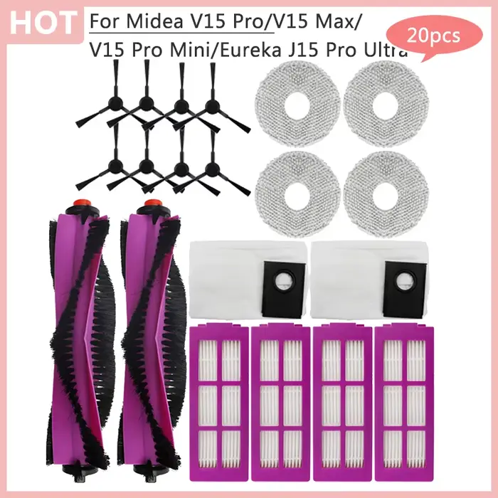 Pour Midea V15 Pro V15 Max V15 Pro Mini Eureka J15 Pro Ultra Robot aspirateur brosse latérale principale filtre Hepa sac à poussière pièces de chiffon