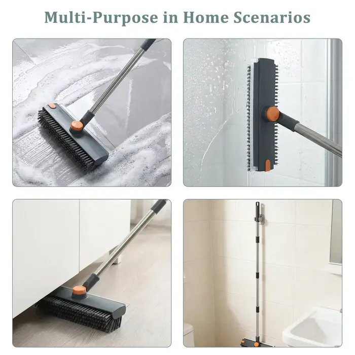 Brosse de nettoyage 3-en-1 avec long manche pour baignoire et interstices de sol