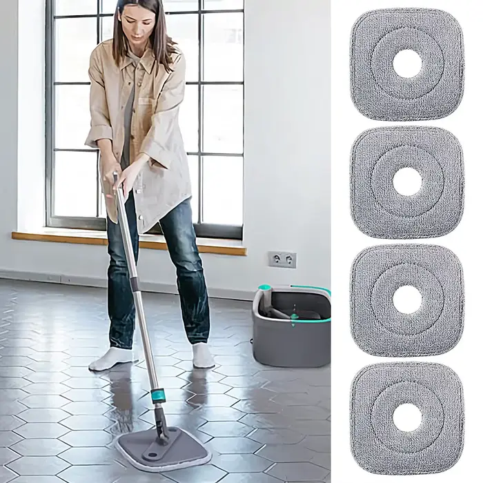 Tête de vadrouille 4 pièces recharges en microfibre brosse carrée tampon à récurer pour nettoyage en profondeur humide et sec soins des sols en bois dur cuisine salle de bain