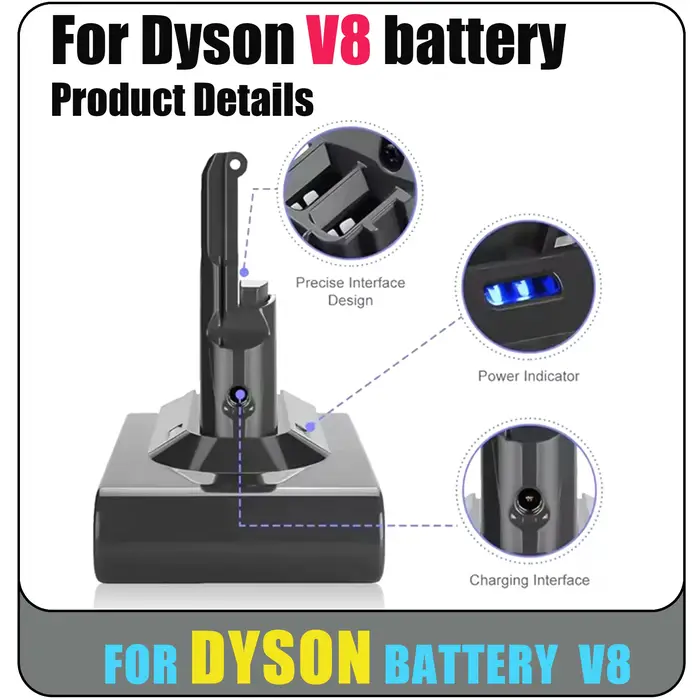 Batterie rechargeable Li-ion pour aspirateur Dyson V8 SV10 16800mAh/28000mAh 21.6V Absolute Animal