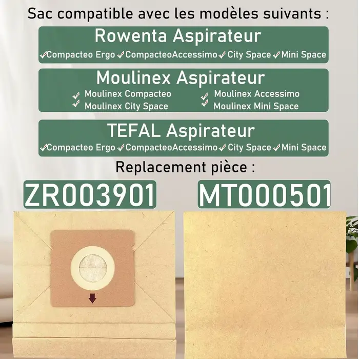 Sacs d'aspirateur pour Rowenta ZR003901