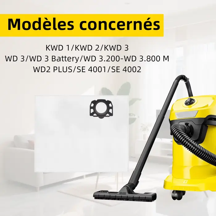 10 sacs d'aspirateur + 1 filtre adapté pour Karcher KFI 357 I WD 2 Plus WD 2