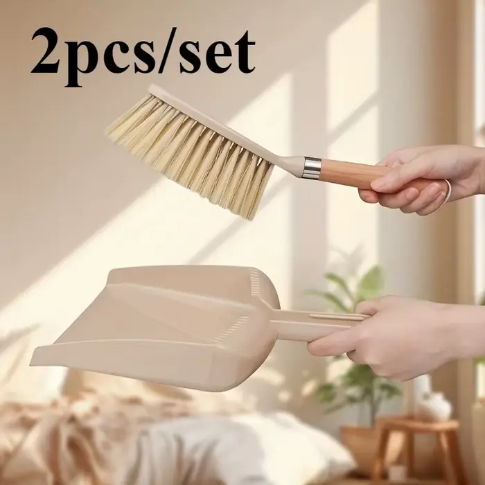 Ensemble balai et pelle à poussière avec manche en bois pour le nettoyage des sols et des meubles