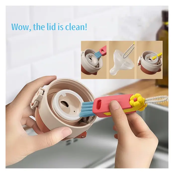 Brosse de nettoyage de couvercle de tasse 3 en 1
