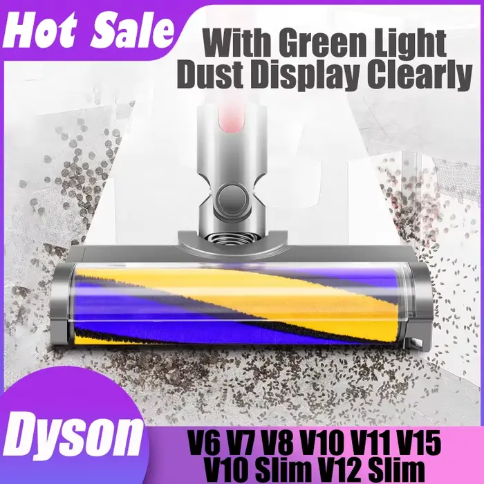 Tête de brosse souple améliorée pour aspirateurs sans fil Dyson V6 V7 V8 V10 V11 V15 V10 Slim V12 avec lumière LED verte pour la maison