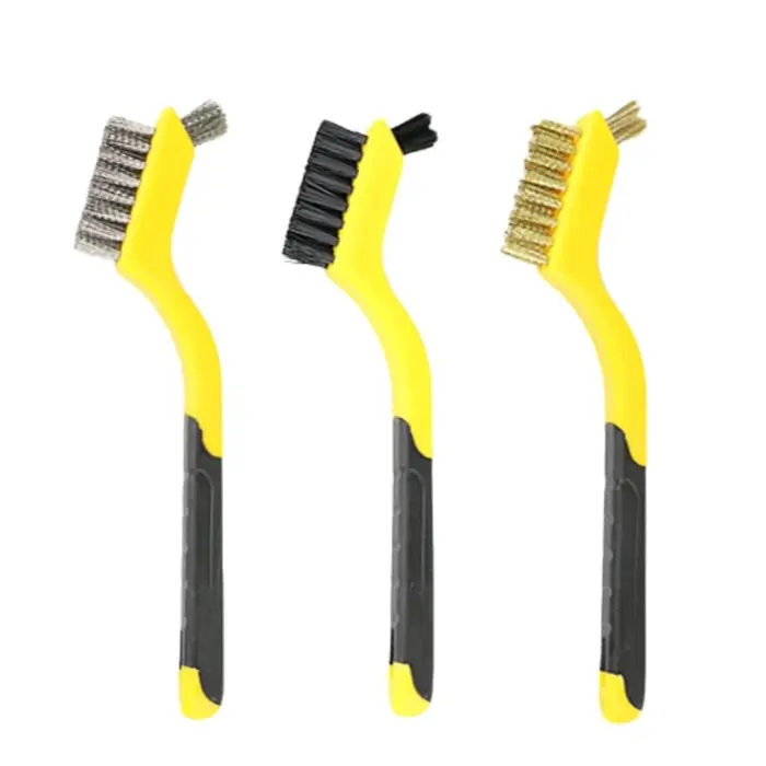 Jeu de brosses métalliques, poils en Nylon/laiton/acier inoxydable avec poignée incurvée pour la rouille, la saleté et la peinture, nettoyage en profondeur