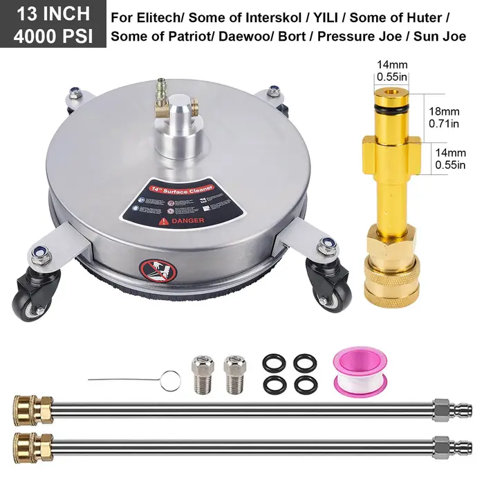 Nettoyeur de surface haute pression 4000 PSI 13 pouces pour allée, trottoir, patio, en acier inoxydable, compatible Karcher, connecteur rapide 1/4 pouce