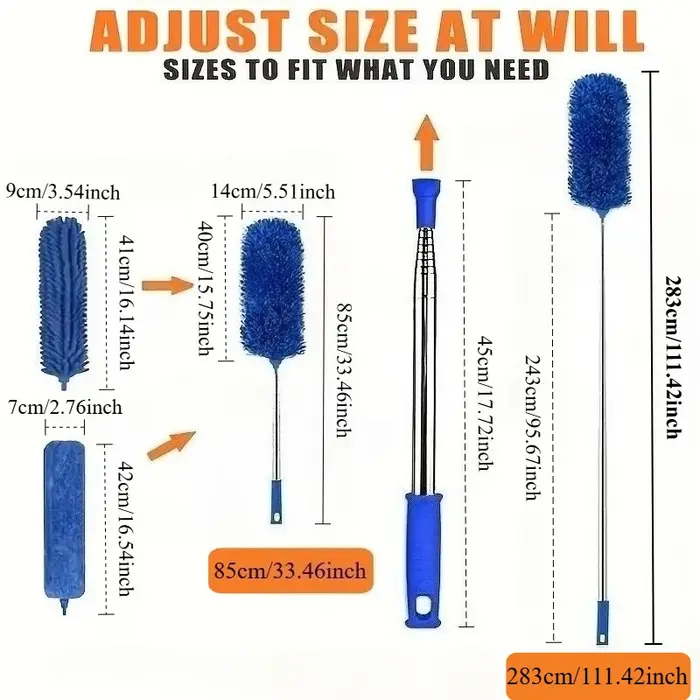 Brosse de nettoyage télescopique - Dépoussiéreur à microfibres pour fentes longues et toiles d'araignées avec tête