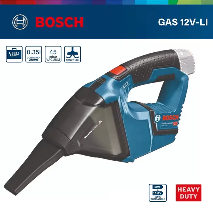 Aspirateur professionnel Bosch GAS 12V-LI, léger et ergonomique, utilisation à une main pour l'ateli
