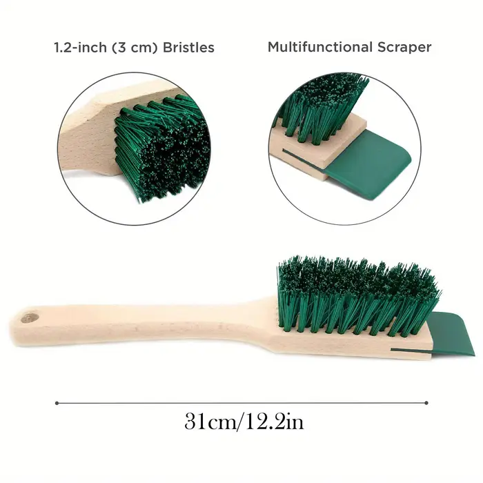 Brosse de nettoyage ergonomique robuste pour tondeuse à gazon avec poils rigides et manche en bois –