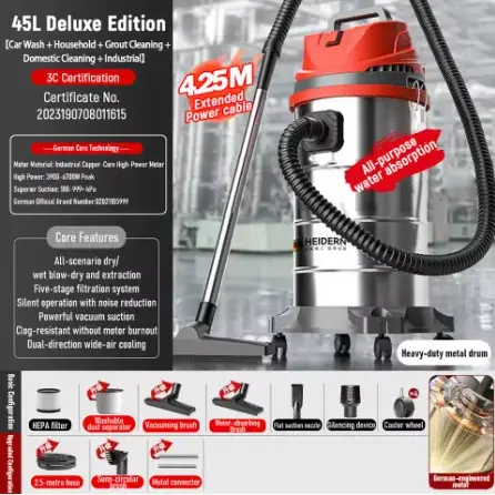 Aspirateur eau et poussière 30L/45L, aspirateur industriel haute puissance pour lavage de voitures, maison, atelier, nettoyage de joints et usage commercial