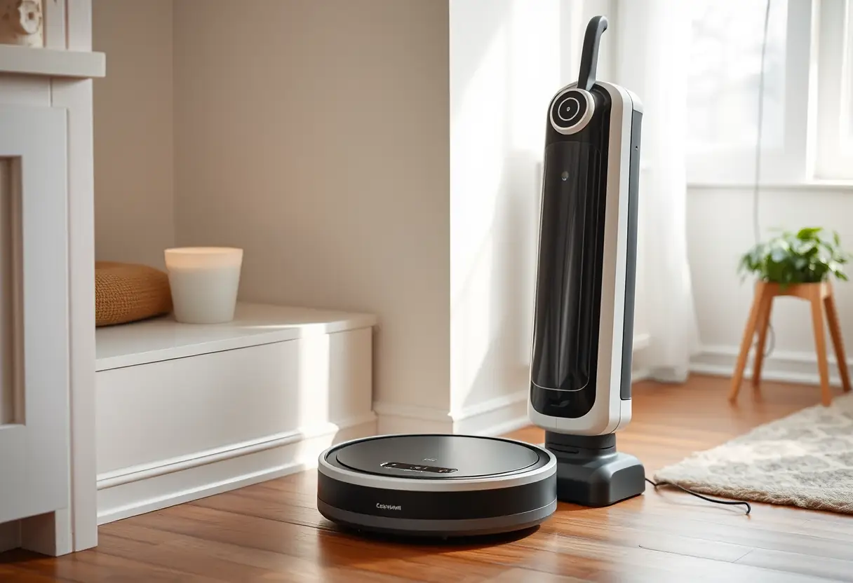 Aspirateur robot chargé prêts pour une autre session de nettoyage